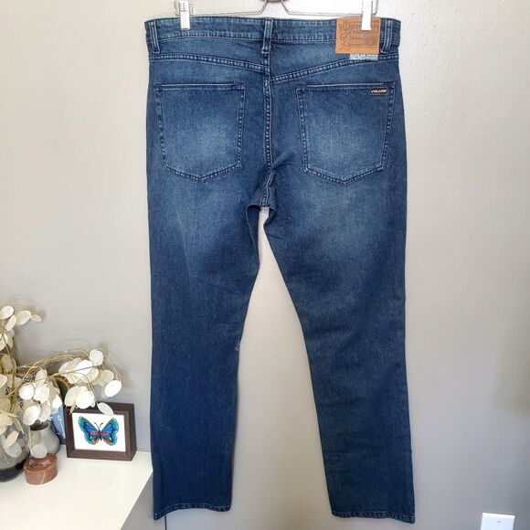 Volcom Vorta Slim Straight Jeans Mens Size 34 Medium Wash Stretch Denim Skater - Picture 2 of 12